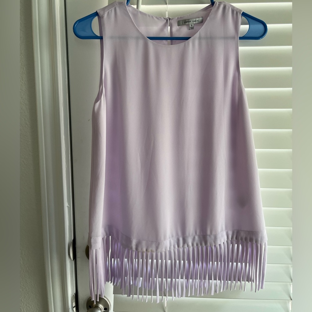 Naked Zebra Lavender Fringe Trim Sleeveless Top